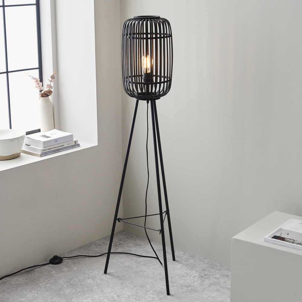 Gaia Collection Bamboo Floor Lamp in Black
